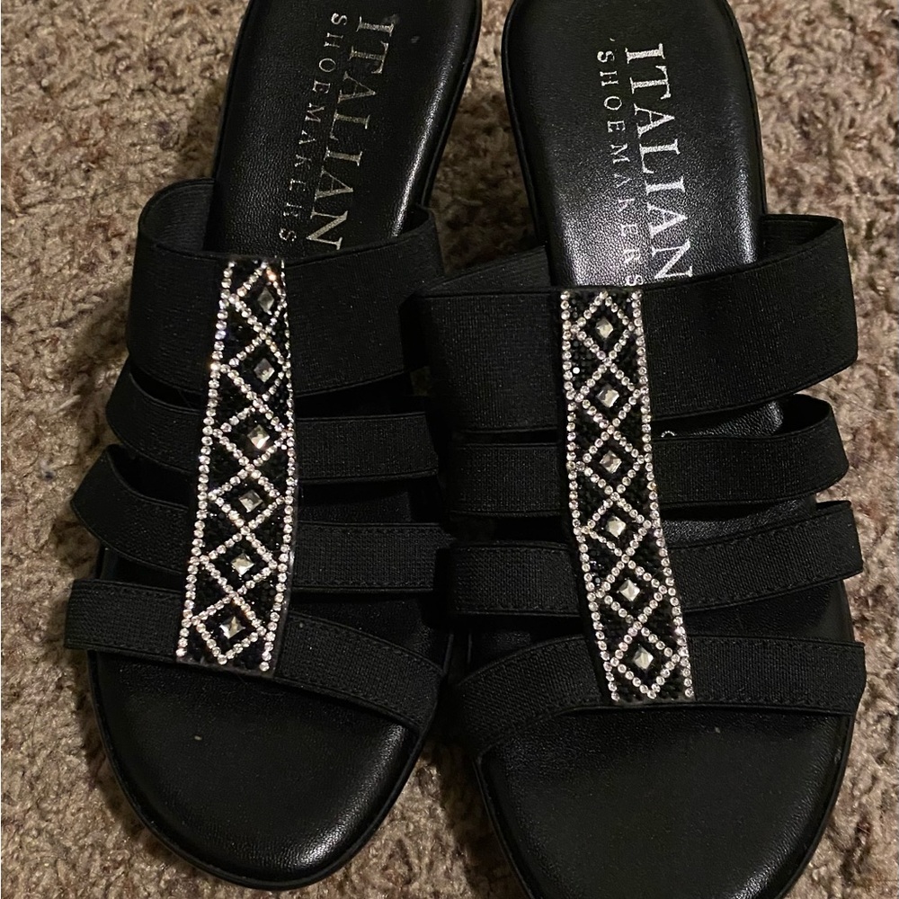 Black Sandals with Rhinestone Detailing